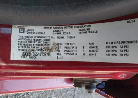 2004 Chevrolet Colorado Ls from USA, damaged, VIN 1GCCS136548152795